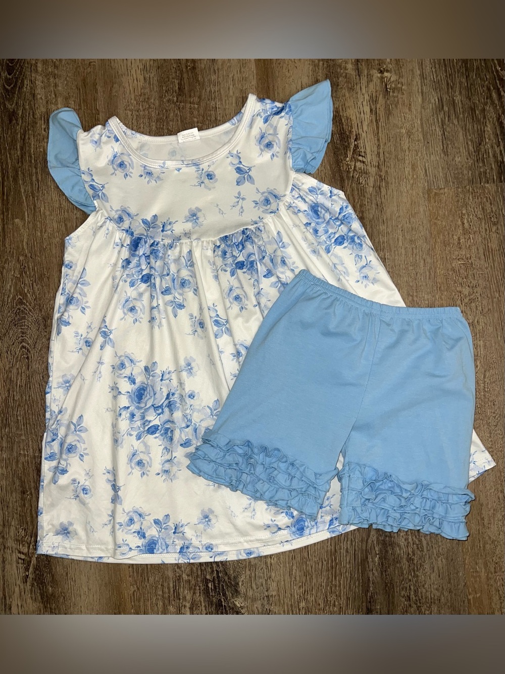 Girls' Blue Floral Ruffle Outfit Set